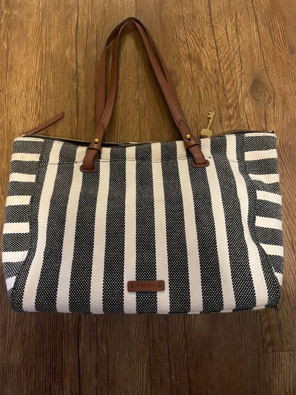 Fossil handbag - blue and white striped with leather handles